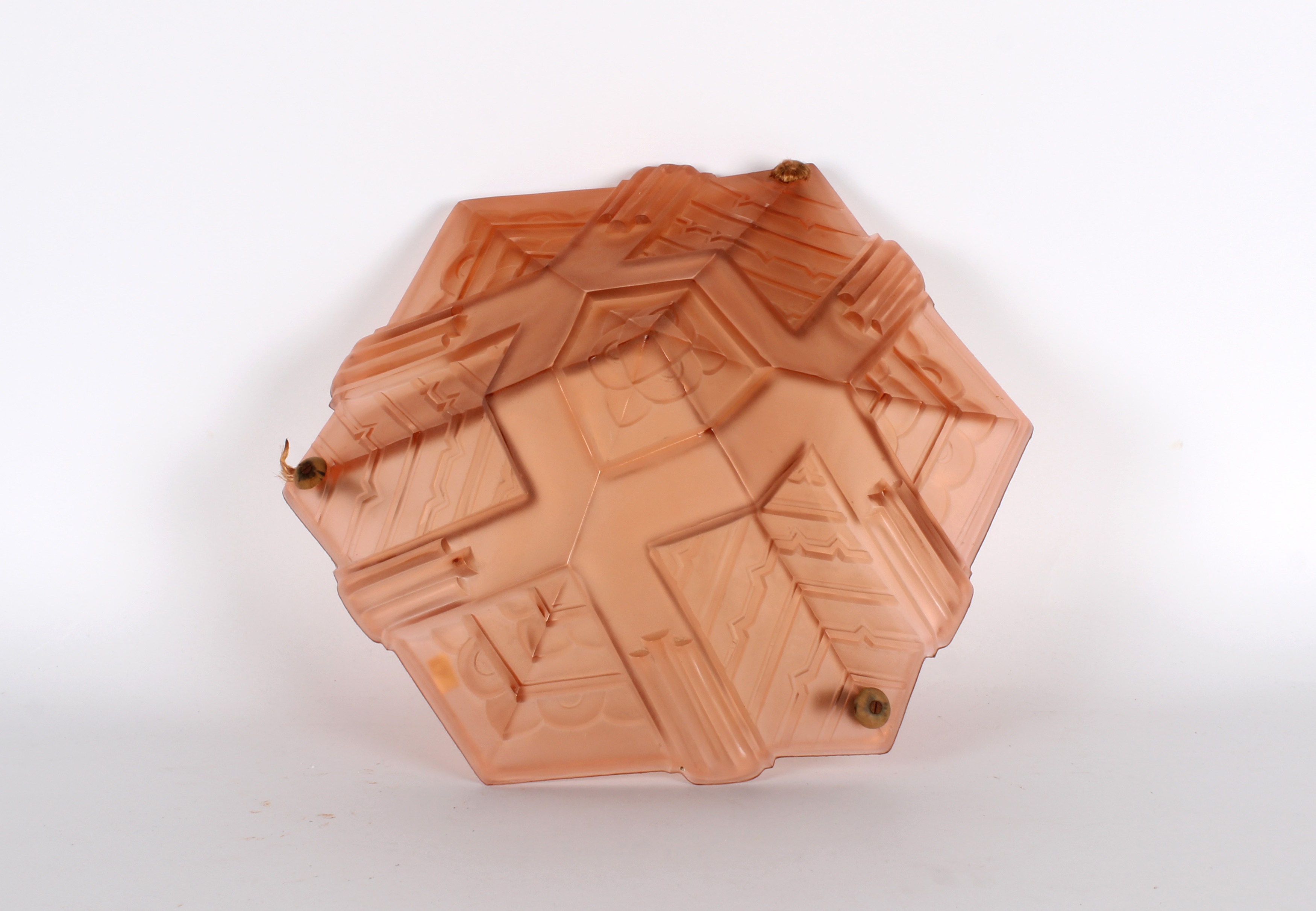 French Art Deco Peach Glass Plaffonier or Ceiling Light