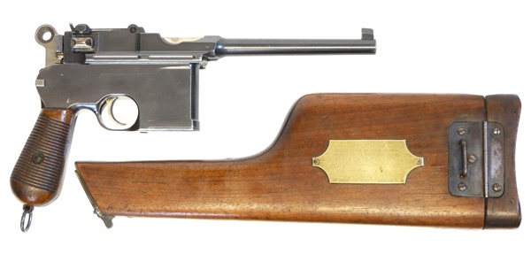 Mauser Broomhandle flat side large ring presented to Jas Sumner