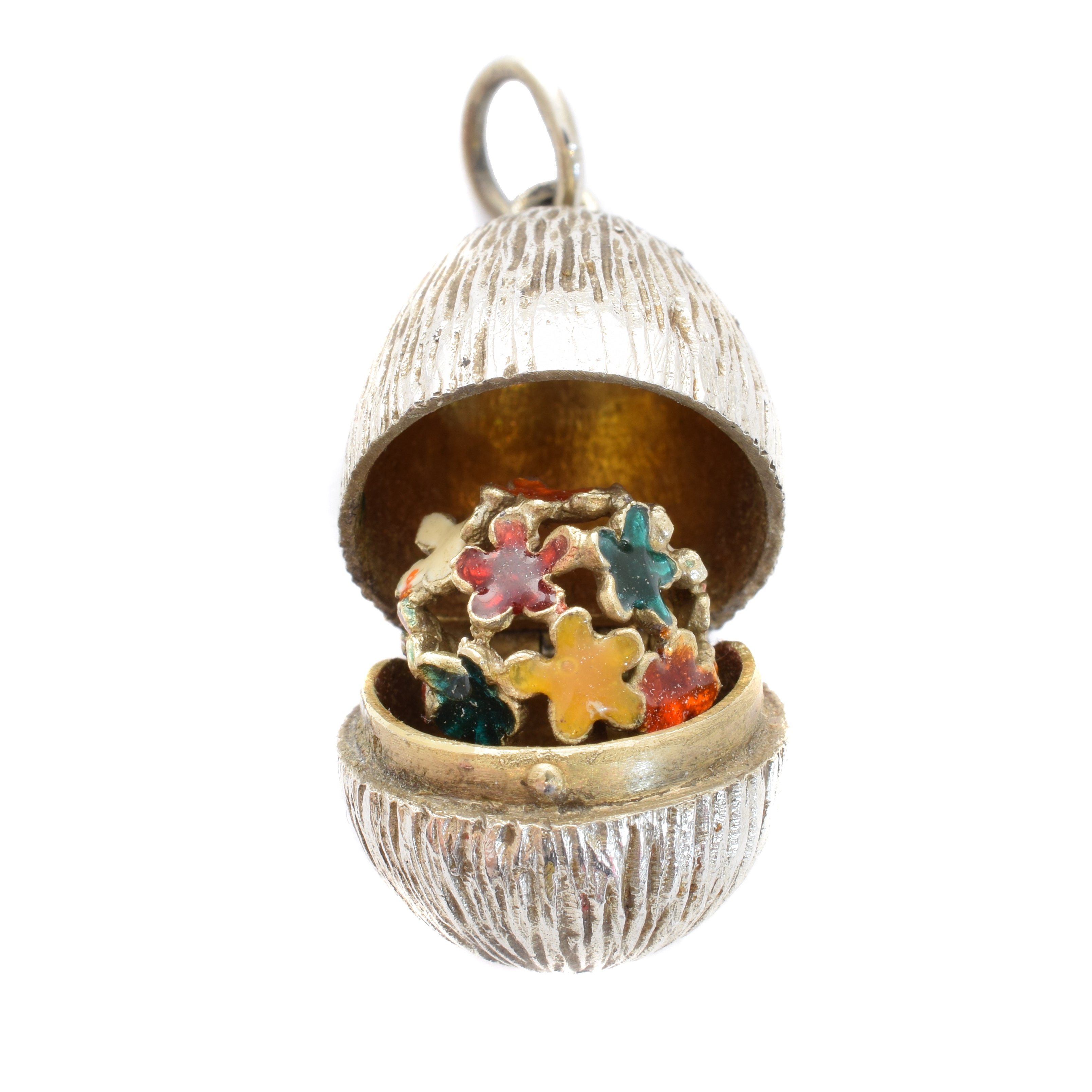 Stuart Devlin Silver Easter Egg Pendant Enamel Flowers
